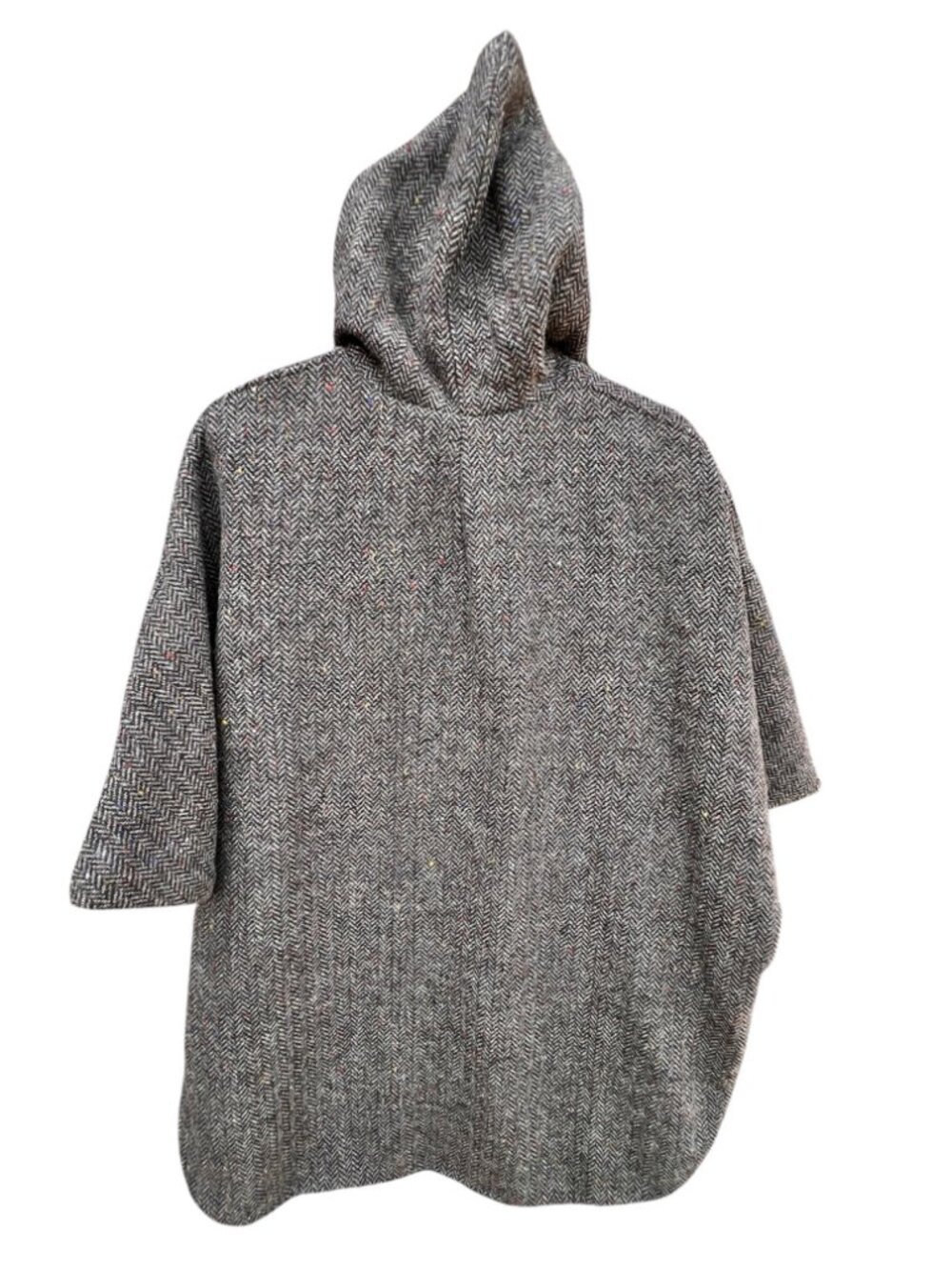 Aran Womens Tweed Poncho W/ Hood Size M/L Herringbone Merino Wool Sweater Lined - Picture 4 of 14